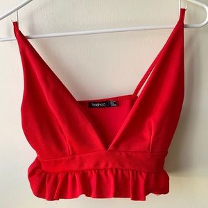 bright red ruffled crop top